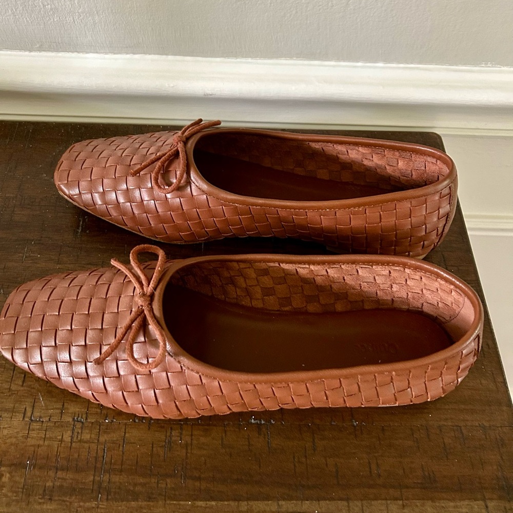 Quince Handwoven Italian leather Ballet Flats in Cognac SZ 9
